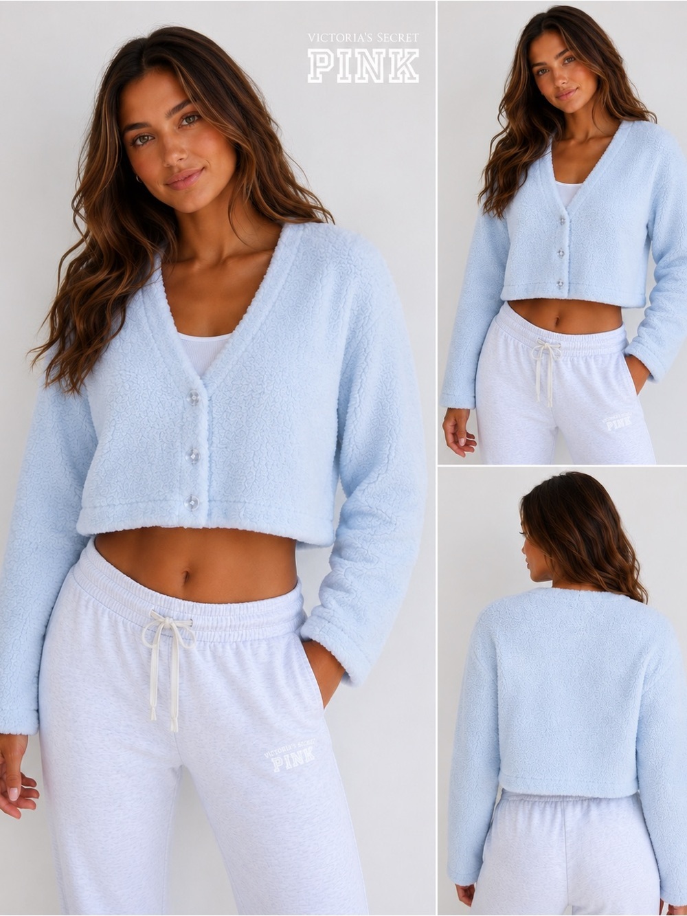 Victoria’s Secret PINK Light Blue Sherpa Cropped Jacket XS Soft Cozy